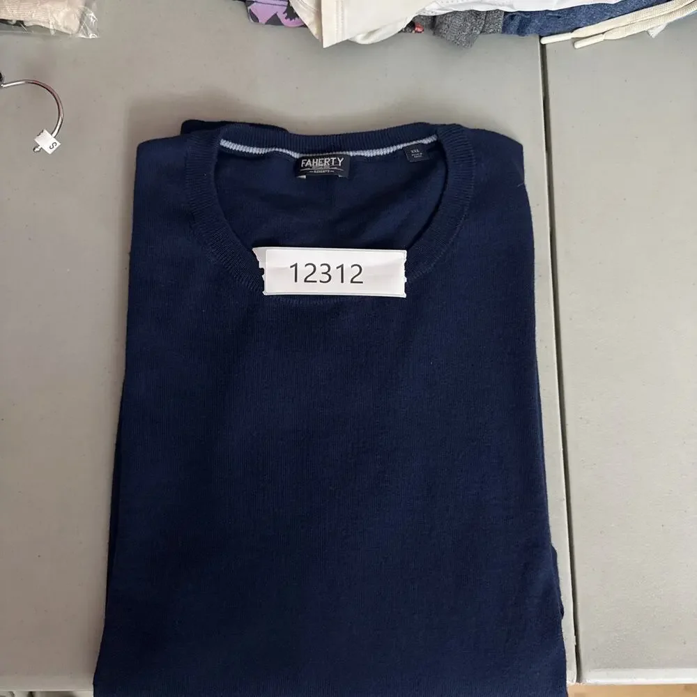 Faherty Sweater Mens XXL Navy Blue Reserve Crewneck Cotton Blend Pullover